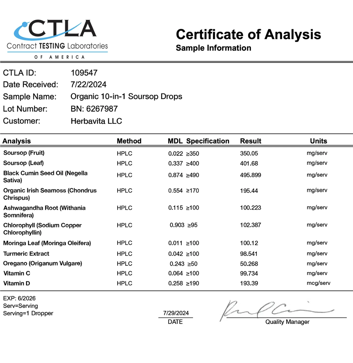 100% Organic 10-in-1 Soursop Extract Drops