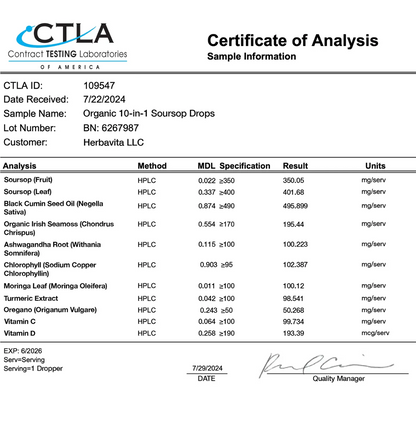 100% Organic 10-in-1 Soursop Extract Drops