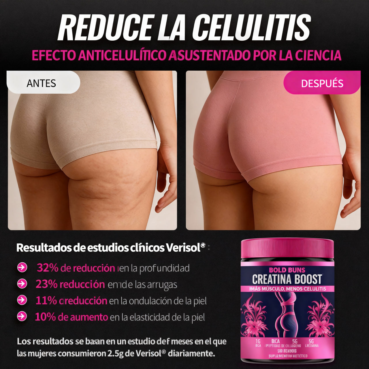 Bold Buns Creatina para mujeres - Brillo de la piel y salud capilar!